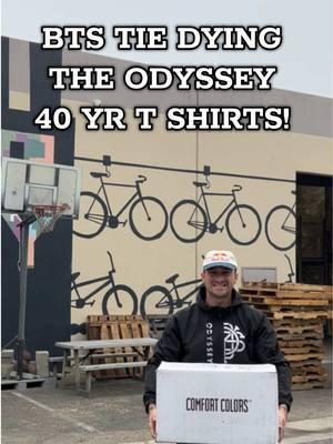 Behind the scenes look at how I tie dyed 50 of the Odyssey 40 year anniversary t-shirts! Thanks to everyone whi grabbed one! We sold out of them less than 12 hours after their release!  #bmx #tiedye #odysseybmx 