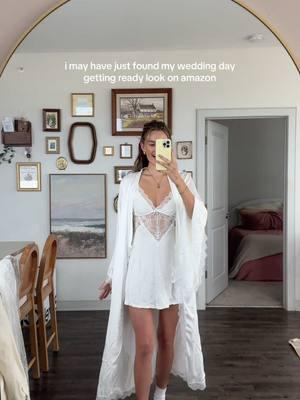 leaving Tiktok with one of my very favorite amazon finds 🤍 dress and robe are on my storefr0nt  #weddingday #gettingreadyoutfits #weddingmorning #bridal #bridalmakeup #bridaloutfit #amazonfinds #amazonmusthaves #amazonbridalfinds #amazonweddingfinds 