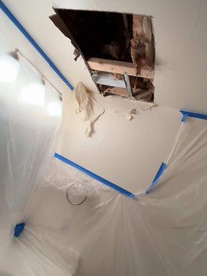 Ok last one for real (Maybe). How To Repair Drywall On Ceiling From Plumber Damage. #jalapenosolutions #handyman #drywallrepair #mrjalapeno 