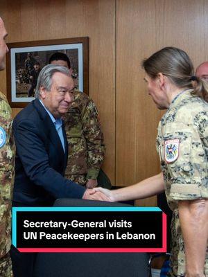 “At great risk to their safety and security, the men and women #ServingForPeace with our @United Nations Peacekeeping mission UNIFIL in #Lebanon deliver on their mandate with bravery and dedication."    #UnitedNations Secretary-General António Guterres praises our UNIFIL colleagues during his visit to Lebanon.    "I hope that their courage will be an important contribution for the ceasefire to be transformed into true peace.”