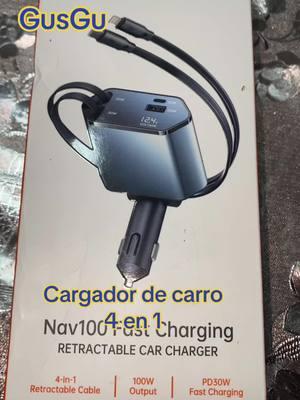 #Cargadordecoche #retráctil #GUSGU de #100W, #4en1 para coche con #cableretráctil de 2,6 pies, con adaptadores de cargador de coche con #cableLightning y #USBC, 