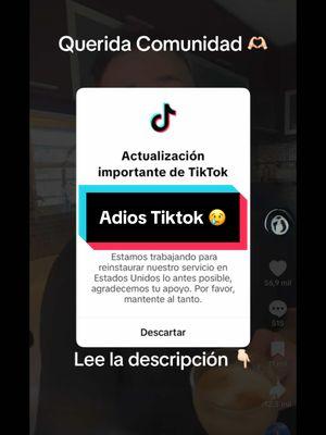 Querida comunidad,  como ya saben  ha habido muchos rumores sobre TikTok en Estados Unidos.  Y desafortunadamente, parece que la situación es más seria de lo que pensábamos  porque me acaba de salir esta notificación.  Sí, es posible que tengamos que despedirnos de TikTok por un tiempo.  Sé que esto es difícil para todos,  Pero no se desanimen, ¡hay esperanza!  Vamos a cultivar la paciencia y esperar nuevas noticias. Esperemos que TikTok vuelva a estar disponible para todos.  Mientras tanto, los invito a seguir conectados conmigo en mis otras redes sociales.  Síganme en Instagram como @transformandovidas.ar para estar al tanto de todas las novedades.  Únanse a nuestra comunidad imparable de mujeres “Florecemos Juntas” ¡Allí seguiremos creando contenido increíble y compartiendo nuestros momentos juntos.  Gracias por todo su apoyo.  Los quiero mucho.  ¡Nos vemos pronto en otra plataforma! #tiktok #adiostiktok #transformandovidas 