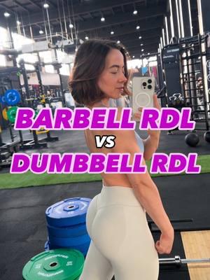 Which RDL variation is the best for glute growth? This is going to vary from person to person. What fits my structure best may not be the best choice for you. Here are some of the pros and cons. BARBELL The barbell isn't a bad choice, but some people complain they can never feel their glutes in the RDL and always feel it in their low back. The erectors are synergists to the glutes in hip extension and have to stabilize the spine, so there is no way to "eliminate" the erectors from being involved in any RDL variation. Their contributing can be minimized by keeping a neutral spine, and not looking up and not "arching" (extending) the spine because this activates the erectors even more. The barbell is also held in a position where the external moment arm is further from the hips but also the spine, and for some people this just never "feels" like glutes. If that is you, then the following option might be better. A pro of the barbell is that it can be loaded well. DUMBBELLS The dumbbells put you in more of a natural shoulder position compared to a barbell. The only issue here is that dumbbells can limit loading. Finding heavy enough dumbbells can be an issue if you are used to lifting a lot with a barbell. I personally have found that I can load my glutes the best with dumbbells and that I usually can find heavy enough dumbbells to challenge me sufficiently. Find the one that fits your structure best and allows you to load the glutes maximally. . . . #rdl #rdls #rdlsforglutes #rdlform #rditips #rdItutorial #glutebias #buildglutes #glutegrowth #glutegrowthtips #womesfitness #gymtipsforwomen #womeninthegym #safespaceforwomen #trainingtips #gymhelp #formtips #formtipsforwomen #barbellrdl #dumbbellrdl 