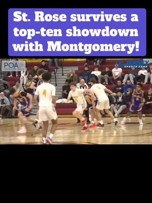 Jayden Hodge poured in a game-high 19 points as the tenth-ranked Purple Roses scored a 50-48 win over ninth-ranked Montgomery. Oymere Rene knocked down a clutch three-pointer in the fourth for St. Rose. Watch the FULL highlights at JerseySportsZone.com! #basketball #basketballtiktok #basketballhighlights #highlights #njbasketball #hsbasketball #fyp #jsz #jerseysportszone #strose #strosebasketball #strosehighschool #showdown 