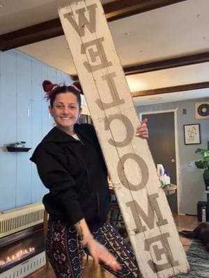 Repurposing this wooden sign into shelves!!! #DIY #welcomesign #shelves #tiktokban #goofygirl #vannawhite 