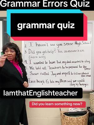 Welcome back, TikTok! To kick things off post-ban, I’m bringing you a Grammar Error Quiz based on real mistakes I’ve seen in the classroom. From capitalizing “I” and proper use of commas to tricky apostrophes and words like “high school” and “teacher” that don’t need to be capitalized—this quiz has it all! Watch, learn, and test your skills as we dive into these common grammar errors. Let’s get back to sharpening our writing and having some fun while doing it. Don’t forget to share your score in the comments! #GrammarQuiz #GrammarMatters #WritingTips #GrammarPractice #WritingSkills #LearnEnglish #ESLLesson #GrammarRules #CapitalizationRules #TikTokEducation #TeachersOfTikTok #GrammarMistakes #BackToGrammar #WritingPractice