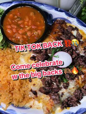 WHO ELSE IS AS EXCITED AS WE ARE ABOUT TIK TOK BEING BACK 😭😭😭👏❤️  It was a long (less than) 24 hours okay…….  With that being said, come join us for ALL the best big back activities Houston has to offer 😂👏🔥  Enchiladas, Burritos, Quesadillas, Tacos, everything our big backs could wish for 😮‍💨😍😋  - - 2 Houston locations & the third coming soon ‼️ 📍- 16101 South Post Oak Rd  📍- 7340 Washington Ave - - #dona#donaletis#houston#houstontx#houstonfood#donaletishouston#Foodie#houstonfoodies#houstonbar#bestofhouston#houstonhotspots#thingstodohouston#houstonfoodblogger#houstonfoodbloggers#htx#htxfoodie#fyp#houstontexas#houstontx#houstontexans#texasa#texasfoodie#Texaseats#texasrestaurants#restaurant#mexican#mexicanfood#bestfood#houstonbirria#houstonnightlifegstodoinhouston