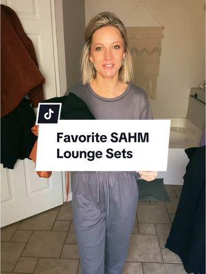 These lounge sets are so comfortable and perfect for the bus stop, car rider line, morning grocery run, whatever you need to do in comfort! Spongy on the outside, fleecy on the inside and so good! #loungewear #loungeset #sahm #sahmfitcheck #casualmom #casualoutfits #loungewearstyle #tiktokshopjumpstartsale #fashionlookbook 