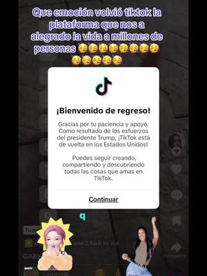 Que emoción volvió la plataforma que nos alegra la vida a millones de personas 🎉🎉🥳🥳🥳🥳🎉🎉 #volviotiktok #quefelicidad #plataformatiktok #viralvideo🔥 