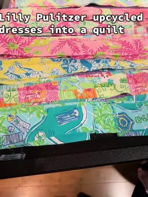 Lilly Pulitzer dresses upcycled into a quilt. #sewing #sewcutebykatie #learntosew #sewingtiktok #quilt #keepsake #quiltingtiktok #quilting 