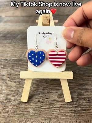 My TikTok shop is now lice again 😊❤️ #patrioticearrings #hearearrings #sugarcookieearrings #redwhiteblue #4thjulyearrings #handmadejewelry handmadeearrings #redwhiteblueearrings #patrioticheart #usaflagearrings #americanheartearrings #julyearrings #summerearrings 