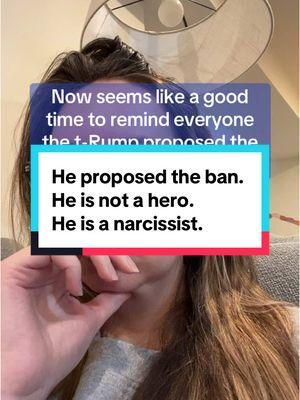 Please don’t forget where the ban started. He is not a hero, he is a narcissist who is power hungry and has the inability to care for anyone and anything that doesn’t benefit him. #tiktokban #congress #corruptgovernment #liberal #millennial #uspolitics #politics 