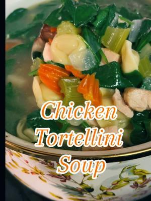 Chicken Tortellini Soup #soupseason #chickensoup #nutritionalvaluewithjanak  #vintageflowerstockpot 