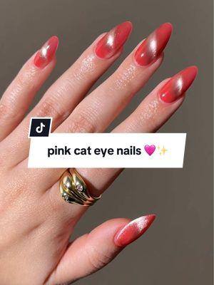 pink cat eye nails 🩷✨ products used: coralcabana, starfall, just a tint, magnetic magic wand, & totally gelly.  #cateyenails #pinknails #vdaynails #diynails #diynailart #diynailsathome #nails 