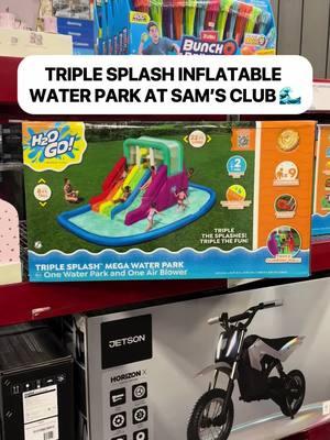 🌊 Triple Splash Mega Inflatable Water Park at Sam’s Club! This will provide days of summertime fun! 🤩 It features three climbing walls and it’s over 8ft tall! 👏🏼 ($299.96) #samsclub #samsclubfinds #splashpad #waterpark 