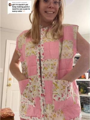 Replying to @emily Quilted vest and gingham shorts!#sewing #facebookmarketplace #fabric #embroidery #pillowsewing #clothesmaking #quiltedjacket #quiltedcoat #singer #giftidea #singer 