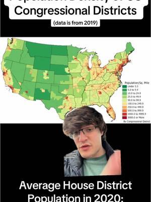 #greenscreen How dense is YOUR #congressionaldistrict? In the #USA, each #state is given a certain amount of congressional districts, proportional to its #population. For example, #RhodeIsland has 1.2m residents, and gets two #congressional #districts, meaning RI gets two members of the #HouseofRepresentatives, as well as four total #electors to the #electoralcollege (four because each state gets two for two senators, +X, X being the number of house reps). This map shows the #populationdensity of each district, highlighting the population concentration in #US urban areas. #NYC itself has 14 districts, #SoCal gets ~40, #NorCal has ~10, and #Chicago gets ~10, while entire states, like #Vermont, #Wyoming, and #Delaware, only get 1 district covering their whole state. What are some surprising ones you saw? #geography #geographyjoe #tiktokban #tiktok #tiktoksaved #map #maps #populationmap 