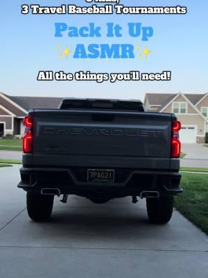 Pack it up for 3 weekend baseball and softball tournaments for my kids!  Planning and Organization is key! #baseball #softball #parents #asmr #satisfying #silverado #chevy #packwithme #organized #sportsdad #travelbaseball #travelsoftball #travelball