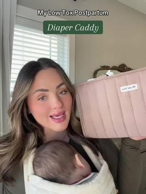 My Low Tox Diaper Caddy that was beside my bed all postpartum 💛🥹 #postpartumjourney #lowtoxliving #lowtoxswaps #newbabyessentials 