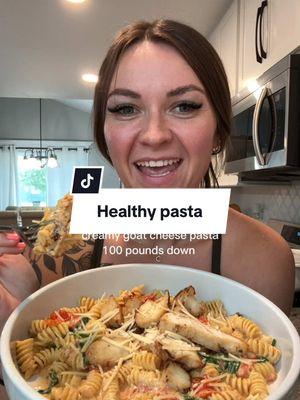 Creamy goat cheese pasta for a cozy dinner 🫶🏻 *reposting this one because it’s too good 🤍 Swap the feta out for goat cheese and it’s perfection. 1 serving Barilla protein pasta from @barilla @barillaus  Goat cheese (I used garlic herb) 1 cup cherry tomatoes  3 cloves of garlic 2 tbsp olive oil Salt pepper garlic powder parsley Handful of spinach 6 oz grilled chicken High protein, flavorful, colorful & delicious  #weightloss #100poundsdown #healthypasta #pastarecipe #EasyRecipe #viralrecipes #easypasta #healthyrecipes