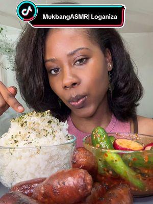 MukbangASMR| longaniza with sticky white rice and marinated cucumbers w/radish  #asmreating #mukbangasmr #eatingasmrsounds #loganiza 