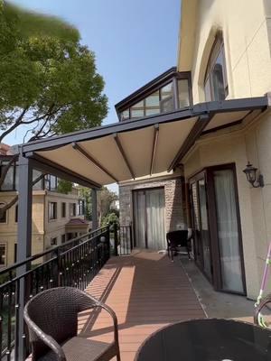 Large covered terrace space, retractable roof pergola, waterproof sun-proof fabric, aluminum frame #pergola #Outdoors #garden #backyard #newtrend #design #electric #outdoor #fypシ #fyp #gardendesign #gardenfurniture #outdoorfurniture #backyarddecor #backyarddesign #patiocover #pergoladesign #patiodecor #patiodesign #backyardideas #outdoorlivingspace