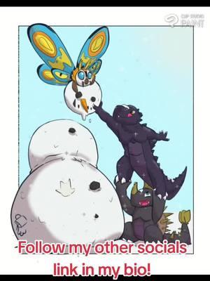 the winter print i put out this year #godzilla #mothra and #anguirus making a snowman  #speeddrawing #speedart #kaiju #monster #fanart 