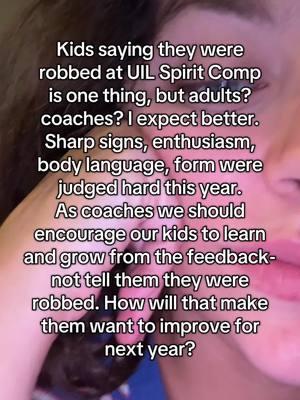 I see the clips of other teams and I notice things that we also struggled with and were mentioned in our feedback. I think that the cheer community needs less “RIGGED” and more of a desire to reach for new heights and adjust each year. The heartbreak of comp is real, I’m not dismissing that, but when I look closely at the film and try to look at it with fresh eyes, I see everything the judges saw. It is their job to JUDGE- it’s not all sunshine and rainbows unfortunately. It’s a tough tough comp. ❤️ #cheertok #uilspiritstate #uil #cheer #state 