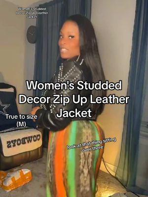 Women's Studded Decor Zip Up Leather Jacket #LIVEhighlights #TikTokLIVE #LIVE #leatherjacket #springjacket #winterjacket #fashiontok