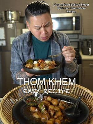 Caramelized Braised Sweet Pork. Lao Thom Khem Recipe. This is made throughout the World. Each Culture their version on making this Delicious Comforting Dish.  Here is what is it called in some of the Asian Cultures 👇🏻 Vietnamese: Thịt kho  Lao: Thom Khem ຕົ້ມເຄັມຫມູ Khmer: Kaw  Thai: Kai Palo (Similar)  Hmong: Nqaij Qab Zib  Iu Mien: Thom Khem  Indonesian: Babi Kecap  Filipino: Humbà | Adobo (Similar)  Chinese: HONG SHAO ROU 红烧肉 (Similar) Caramelized Braised Sweet Pork Belly is made throughout the World. Each Culture has their own take on making this Iconic Dish. This My Childhood Ultimate Comfort Meal.  Full Step by Step Video Recipe Tutorial now Available on My YouTube Channel ▶️  Lao Thom Khem Recipe: 1 pound of Pork Belly 1 tbs of Chicken Bouillon  1 cup of Sugar 1 cup of Water 1 tbs of Fish Sauce 1 tsp of Seasoning Soy Sauce 4 thinly sliced Ginger/Galangal 2 Stalk of Lemon Grass bruised then cut into 5-6 pieces.  8-10 pieces of Kaffir Lime Leaves Desired amount of Boiled Eggs 2 tbs of Thick Soy Sauce Best serve with Jasmine Rice. I like to make a side of Chili Pepper Fish Sauce. Notes 📝 There are so many takes on how to make this Iconic Comforting Dish. Some other Popular way are to use Chinese 5 Spices, or Coconut Soda. Bamboo Shoots for Texture.  Another note 📝 the most challenging part of this making this, is caramelizing the Sugar.  -To be safe you can Carmelized on Med-High Heat. Keep stirring until you get the Golden Brown Color you want.  - Carmelizing time will varies, depending on your heat of the Pan or Pot your using. Full Tutorial on My YouTube Channel.  Popular Asian Recipes | Lifestyle Blog | SoCal Foodie📍| LA | OC | IE 🌊🏝☀️🎥 👉🏻 @mrintharriss 👈🏻 Follow for More #laofood #khmerfood #vietnamesefood #thaifood #iumien #hmong #hmoob #reels #Recipe #EasyRecipe #laos #khmer #thai #explore #explorepage  #ລາວ #ອາຫານລາວ #laofood #tiktoklaos #thaifood #cambodianfood #vietnamesefood #tiktokthailand  #tiktokkhmer #hmong #hmongfood #tiktokhmong #tiktokthailand #tiktoklaos🇱🇦 #tiktokcambodia #tiktokkhmer #khmer #khmerfood #thailand #Recipe #thaistreetfood #papaya #papayasalad #fyp #fypシ #foryou #mrintharriss #khaopoon #khaopieksen #jeowsom #laos #foryoupage #part1 #laab #longervideo #longervideos #1min #ອາຫານ #ແຈ່ວ #ເຂົ້າປຽກ #ເຂົ້າປຸ້ນ