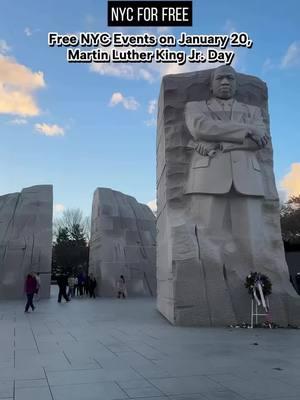 Free NYC Events on January 20, Martin Luther King Jr. Day 🤍 🎤 @bam_brooklyn Brooklyn Academy of Music 39th Annual BK Tribute to Dr. MLK Jr. followed by kids event (30 Lafayette Ave, BK) 🤍 @Apollotheater Apprentices Present: MLK Young Changemakers 3pm (for youth) *RSVP 👨‍👩‍👧‍👦 Volunteer with @RepairtheWorld (various locations across boroughs): Riverdale Y, Taft House. Open to adults and teens 🌲 MLK Day of Service at @nycparks (across boroughs): Cherry Tree Park (Harlem), Ferry Point Park (Bronx), Idlewild Park (Queens) 👚 @brooklynwate Open Closet free clothing giveaway 11a-2p (1200 Dean St, BK) 🏀 Free tix to Coretta Scott King Classic Women’s NCAA Tournament at @prucenter 1-5:30p (25 Lafayette St, Newark NJ) 🧒 Brooklyn Children’s Museum @bcmkids MLK Day event with arts, performances & more: Use CulturePass or community program to get free tix, otherwise $15 ⛸️ Teachers Community Day at @wollmanrinknyc: teachers get free entrance. Bring your own skates for free or rent for $11 (830 5th Ave) 🧀 @murrayscheese National Cheese Lover’s Week cheese samples 2-5p (Bleecker & Grand Central) #nycforfree #nyc #MLKDay #mlkjr #nycevents #volunteerwork #newyorkcity #dayofservice