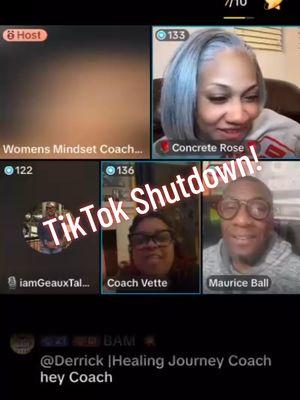 We went down together and made history! It was crazy emotional. #tiktokhistory #friendsforlife #tiktokshutdown #over45tribe #over50 #findyourtribe #TikTokPartner #tiktokban #stayconnected  @🌹Concrete Rose🌹 @🎙️iamGeauxTalented10th @Coach Vette @Derrick |Healing Journey Coach @Maurice Ball @BAM 💥 @🫶🏼Charpener🫶🏼 @Tenika Copeland 