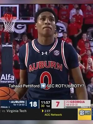 Tahaad Pettiford been hooping💯Could he win both SEC Rookie & 6th man of the year? 👀 #tahaadpettiford #auburn #auburntigers #auburnbasketball #fyp #collegebasketball #freshman #rookie #roty #rookieoftheyear #6thman #sixthman #sixthmanoftheyear #6thmanoftheyear #cbb #sec #secbasketball #mbb #auburnuniversity #alabama #newjersey #highlights #haad 