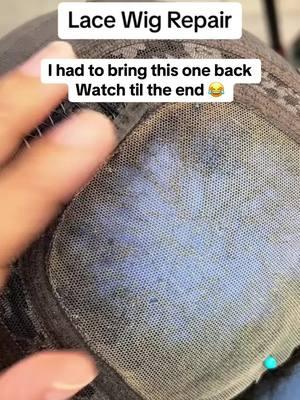 Some of these repairs I get are crazy 😂 but I make it do what it do!#tiktokban #lacewig #lacewigrepair #wigmaker #ventilating #ventilatingwigs #wigrepair 