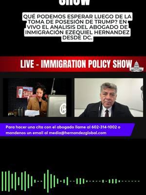 Qué podemos esperar para hoy luego de la toma de posesión de Trump? Qué órdenes ejecutivas se vislumbra y cual es el mensaje para la comunidad? Escucha nuestro podcast de hoy en VIVO! Disponible YA en tu plataforma digital favorita. Buscanos como Immigration Policy Show. #inmigrationlawyer #ciudadania #attorney #Podcast #abogadodeinmigracion #hernandezgloballaw #visasuccess #immigration #phoenixarizona #permisosdetrabajo #ezequielhernandez #eleccionesusa #inmigracion #abogado