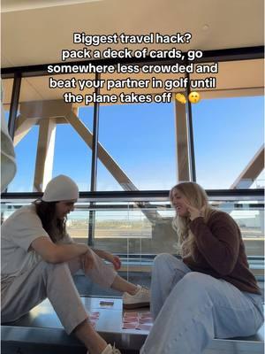 Makes the time pass FAST! also golf is a card game, iykyk!! (It’s my fav) @Ekonovah  #travelhacks #traveltiktok #travelessentials #airporthacks #travellife 