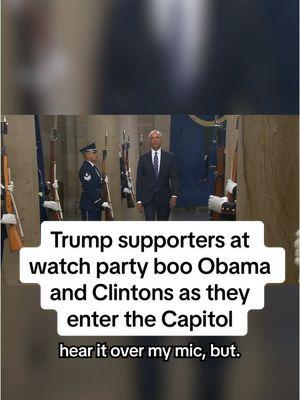 During the inauguration, #Trump supporters at a separate viewing party boo former president Barack #Obama and the #Clintons as they enter the Capitol. 