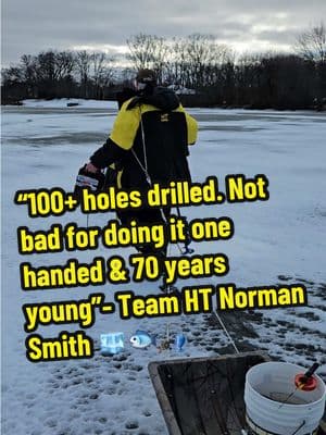 “100+ holes drilled. Not bad for doing it one handed & 70 years young”- Team HT Norman Smith 🧊🐟🎣 #htenterprises #icefishing #htent #htice #icefish #fishing #ice #hardwater #ht #fishin #teamht #letsgofishing #fishin #fishon #auger #michigan 