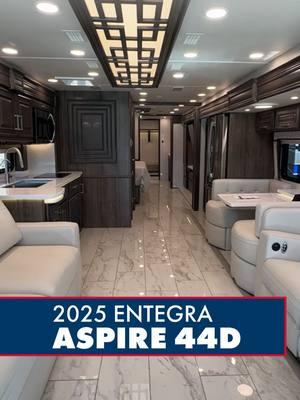 From the open road to your destination, the 2025 Entegra Coach Aspire 44D takes your camping experience to a new level! Some of this floorplan's incredible features include: ⭐ Aqua-Hot® 400D hydronic water and heating system with in-floor heat throughout ⭐ Sani-Con® macerator holding tank dump system ⭐ Michelin® X Coach Z tires ⭐ King-size gel memory-foam mattress ⭐ Splendide stackable washer and dryer and so much more! Explore the Aspire now at greatamericanrv.com to schedule your in-person tour. . . . #aspire #entegracoach #entegra #motorhome #classamotorhome #motorhomelife #motorhomeliving #gorving #rvadventure #luxuryrvtour #rvtour #luxurymotorhome #motorhometour #rvgoals #rvliving #rvforsale #2025model #camping #motorhometravel