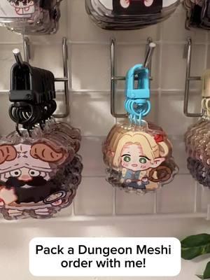 Pack a Dungeon Meshi order with me! Happy to see that TikTok is back 🎉 #anime #orderpacking #dungeonmeshi #SmallBusiness #animeartist #animekeychains 