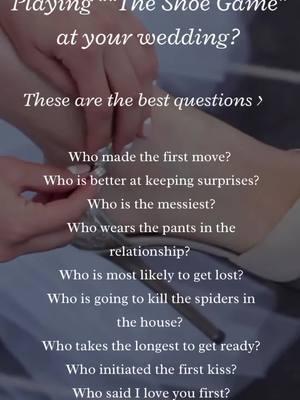 Shoe Game Wedding Questions 👠👞💍 What other questions would you add?  📌 wedding games / reception / bride and groom / wedding tips / wedding/ #weddingplanner #weddingtips #weddingshoe 