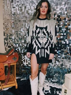 Cozy Aztec Sweater Dress! #rowdywesternhippie #westernstyle #fyp #valentinesdayoutfit #westernfashion 