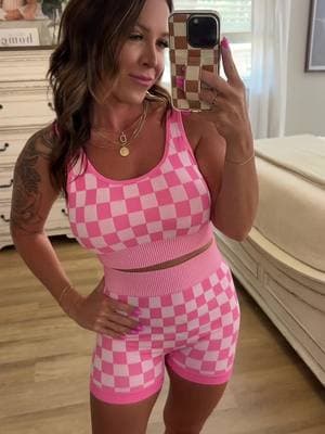 Best selling checkered set is RESTOCKED! 🥰 #checkered #checkerboard #OOTD #athleticwear #fitcheck #MomsofTikTok #momtok #outfitinspo 