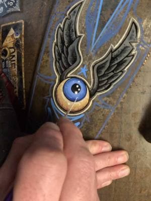 Blue gray #handpainted #saw #pinstriping #oldschool #flyingeye #vondutch #hotrod #hix #garage #art