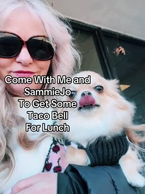 Come with me and SammieJo  to get some #tacobell make it #healthy #vegan by ordering #alfresco style and adding #purplecabbage #blackbeans and all of the other #vegetables they offer. And of course Sammie gets a bite. 😍😍😍