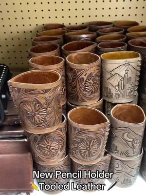 Pencil Holders in tooled leather!! #wholesale #westernstyle #pencilholder #dallastx #leather 