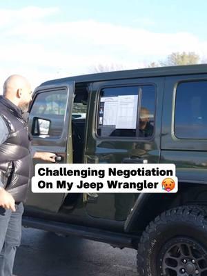 Customer's trading a Ford Bronco for our Jeep Wrangler. The negotiation gets heated 'cause of this, though. #cardealership #jeepwrangler #fordbronco #cartrade #sasquatchpackage #fy #fyp