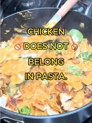 I hope this doesn’t offend anyone, but chicken DOES NOT belong in pasta. There, I said it. I know that may come as a shock to many, especially those who love a good Italian American chain restaurant…. But texturally, it just does not work for me. That being said, I stepped outside of my comfort zone to try the viral Marry Me Chicken Pasta recipe to give it one more shot. Marry Me Chicken Pasta Recipe:  Chicken Pasta • 1 1/2 pounds boneless skinless chicken, cut into 1-inch pieces • 10 ounces penne pasta • 1/2 teaspoon salt • 1/4 teaspoon pepper • 1 tablespoon olive oil Sauce • 3 tablespoons butter • 2 teaspoon garlic, minced • 3 tablespoons flour • 2 cups chicken broth • 1 cup heavy cream • 1 cup parmesan cheese grated • 1 cup sun-dried tomatoes, drained • 1 teaspoon paprika • 2 teaspoons dried Italian seasoning • Fresh basil for garnish STEPS:  Chicken Pasta 1. Cook the pasta according to package instructions. Drain the pasta and set aside while you prepare the chicken and sauce. 2. Cut the chicken into 1-inch bite-sized pieces and season with salt and pepper. 3. In a large skillet, heat the olive oil over medium-high heat. Add the chicken and cook for 6-8 minutes until the chicken is no longer pink and cooked through. 4. Transfer the cooked chicken to a plate, and set it aside while you make the sauce. Sauce 1. Return to the same skillet, then add the butter. Once it is melted, sauté the garlic for 30 seconds until it's fragrant. Add in the flour and stir to make a paste. 2. Whisk in the chicken broth, heavy cream, and parmesan cheese. 3. Stir in the drained sun-dried tomatoes, paprika, and Italian seasoning. Season with more salt and pepper if needed. 4. Simmer the sauce for a few minutes for it to thicken. 5. Return the chicken to the skillet along with the cooked pasta. Stir to coat the chicken and pasta in the sauce. 6. Garnish with chopped basil leaves and additional parmesan cheese. #marrymechicken #chickenpasta #pastarecipes #marrymechickenpasta