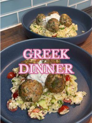 One of my favorite dinners to make! Feta and spinach turkey meatballs with a Mediterranean inspired orzo pasta salad and homemade tzatziki #mediterraneanfood #mediterraneandiet #turkeymeatballs #healthyrecipes #healthydinner #easydinnerideas #healthylunchideass #creatorsearchinsights 