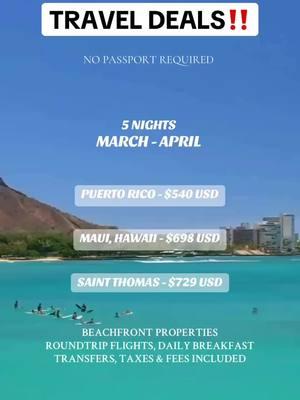 Who needs a passport when you can snag 40% off spring break destinations? 🤩⛱️  Book now and get ready for some fun! ⬇️⬇️⬇️⬇️ 🚨LINK IN BIO🚨 -Airport departures will fluctuate pricing. #VacationVibes #TravelSale #fyp #fy #nopassportneeded #TravelBuddies #BeachGoals  #SpringBreakDeals #springbreak #puertorico #stthomas #hawaii #TravelWithoutBorders #AdventureAwaits  #VacationGoals #TravelDeal  #TravelGoals  #travelwithmiaaa #LuxuryLife  ##LuxuryTravel #VacationVibes #travel #TravelDeals #beachvilla #adultsonly #familyfriendlyresort #traveltiktok #couplestrip #travelblog #solotravel #grouptravel #baecation #hiddengems #luxurytravel #travelagent #travelagentsoftiktok #traveladvisor #budgetfriendly #budgetrravel #vacation  #allinclusive 